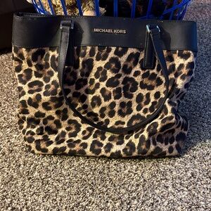 Michael Kors Black and Brown Leopard Tote